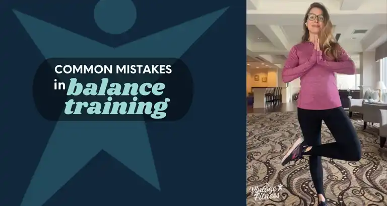Trainer demonstrating balance tips for seniors, with proper posture and foot positioning techniques to improve stability during exercises.