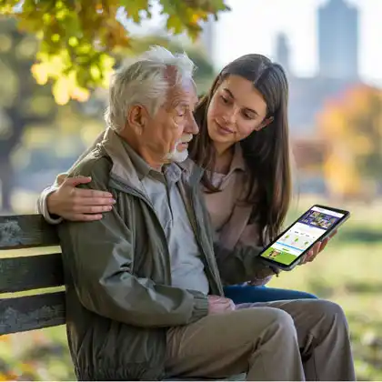 Adult child gently encouraging an older parent to begin exercising for better health