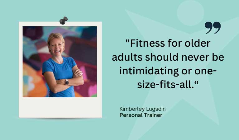 Kimberley Lugsdin, certified personal trainer for seniors in Vaughan, wearing Vintage Fitness hoodie and smiling outdoors - specializing in in-home fitness training for older adults