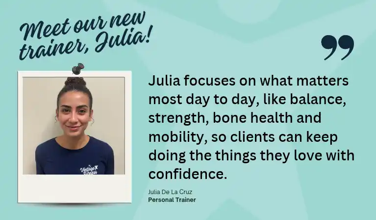 Meet Julia De La Cruz, a new in-home personal trainer for seniors in South Etobicoke and Mississauga with Vintage Fitness
