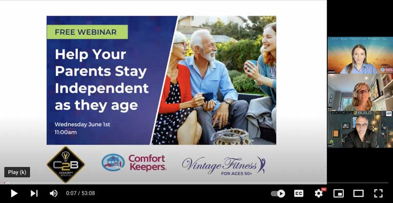 Vintage Fitness webinarin collaboration with Comfort Keepers and Concept to Build