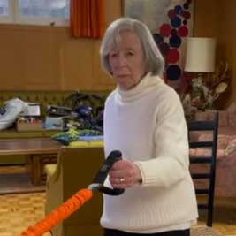 Beverly improved her balance and strength with fall prevention training, climbing stairs with confidence