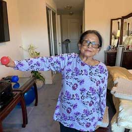 Jamilla stronger, more flexible and travelling independently after fall prevention training